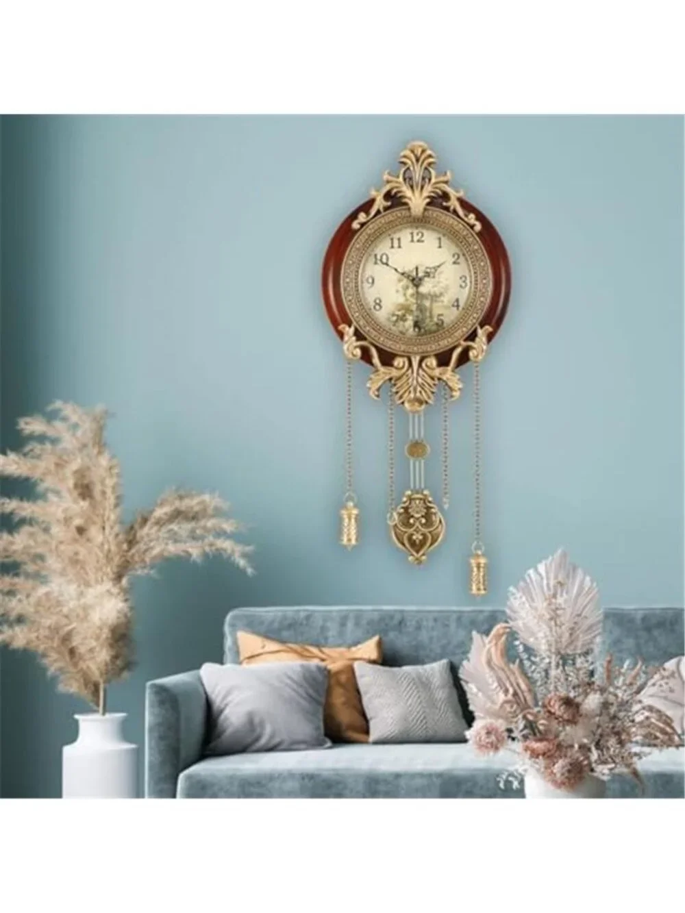 9-inch Retro Style Vintage Wood Indoor Wall Clock with Swinging Pendulum